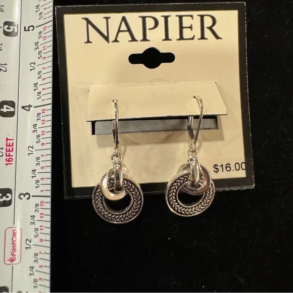 Napier Silver Tone Braided Circle Dangle Earrings - Picture 2 of 3